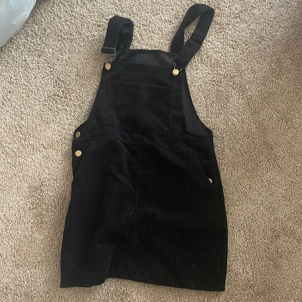 black overall dress